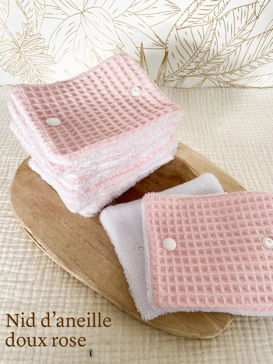 Rouleau de papier toilette lavable avec pressions (15 feuilles) - Nid d'abeille doux rose