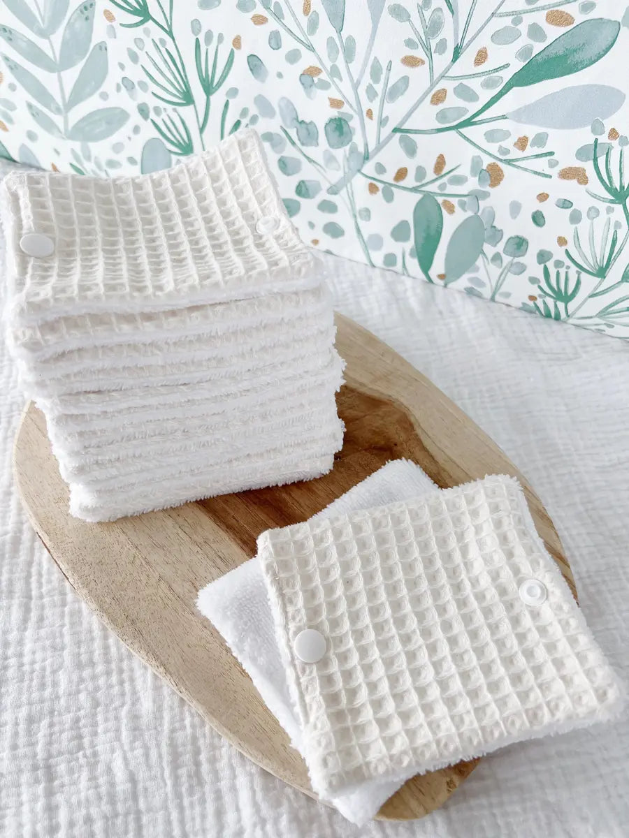 Rouleau de papier toilette lavable avec pressions (15 feuilles) - Nid d'abeille écru
