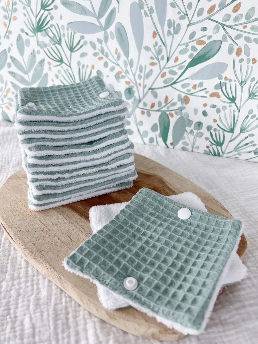 Rouleau de papier toilette lavable avec pressions (15 feuilles) - Nid d'abeille vert d'eau
