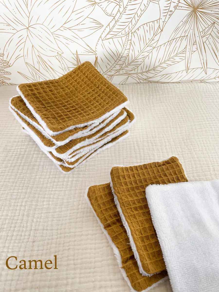 Papier toilette lavable (15 feuilles - sans pressions) - Nid d'abeille camel