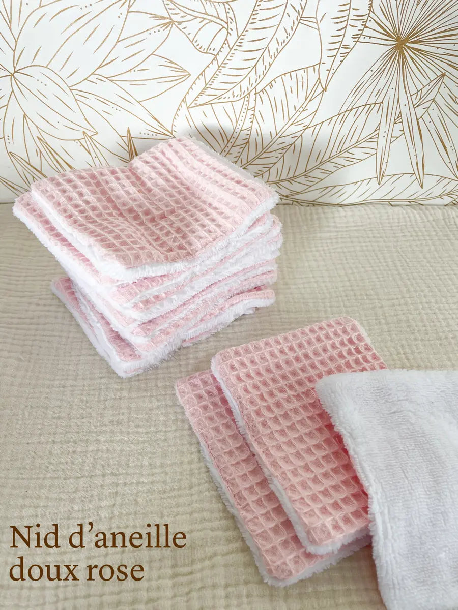 Papier toilette lavable (15 feuilles - sans pressions) - Nid d'abeille doux rose