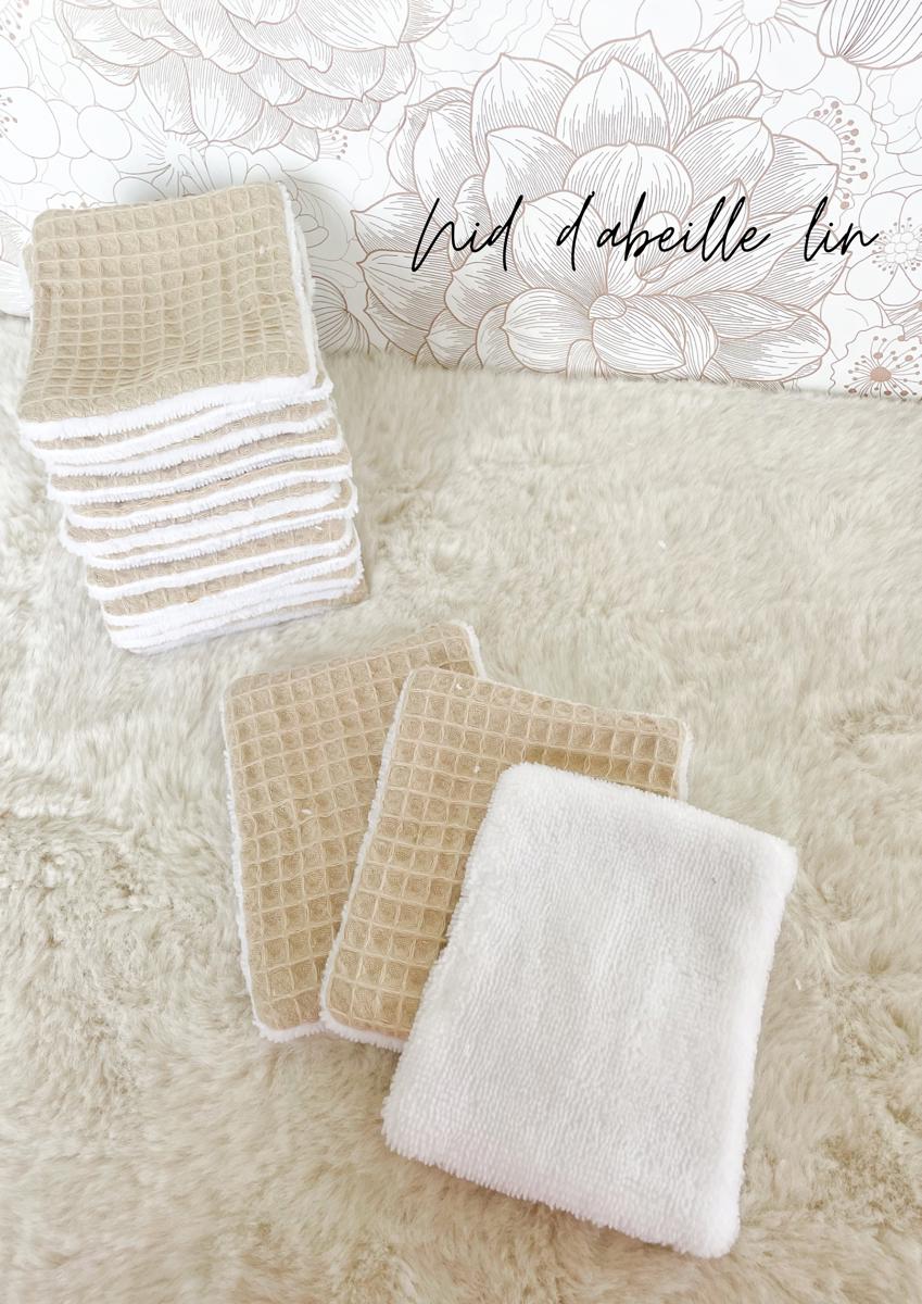 Papier toilette lavable (15 feuilles - sans pressions) - Nid d’abeille lin