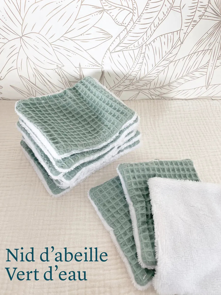 Papier toilette lavable (15 feuilles - sans pressions) - Nid d'abeille vert d'eau