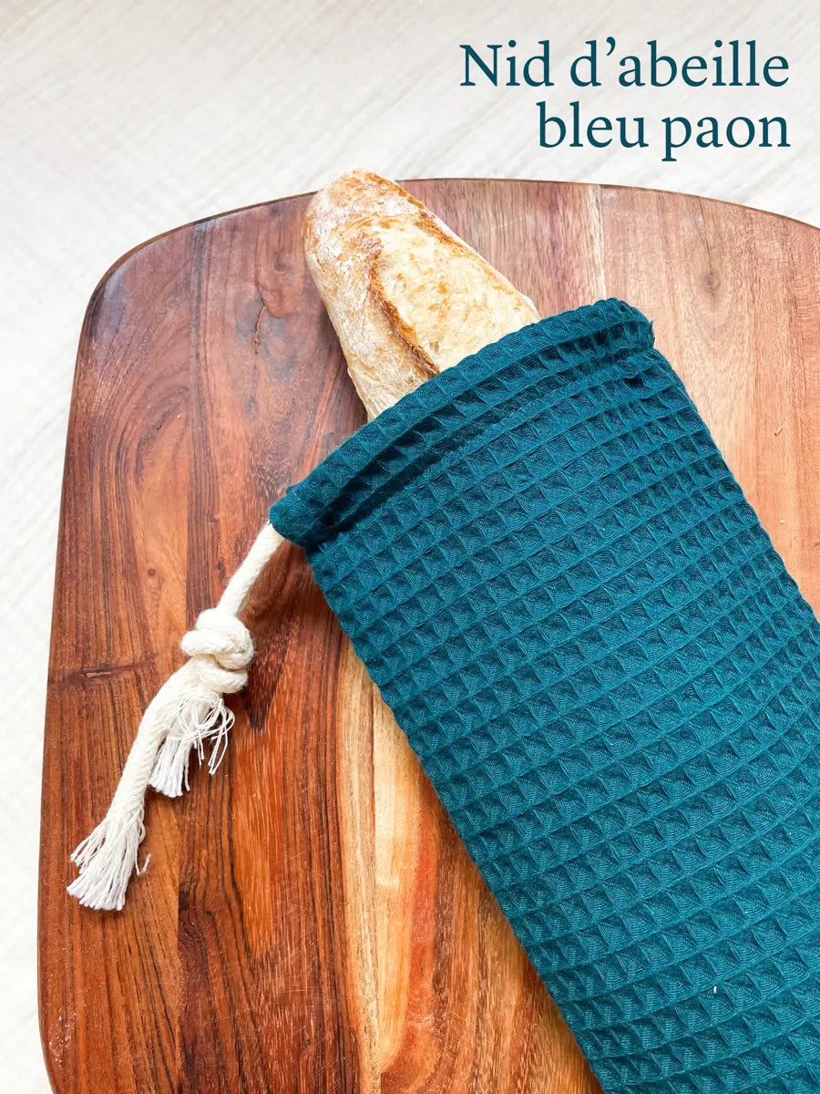 Sac à baguette - Nid d’abeille bleu paon