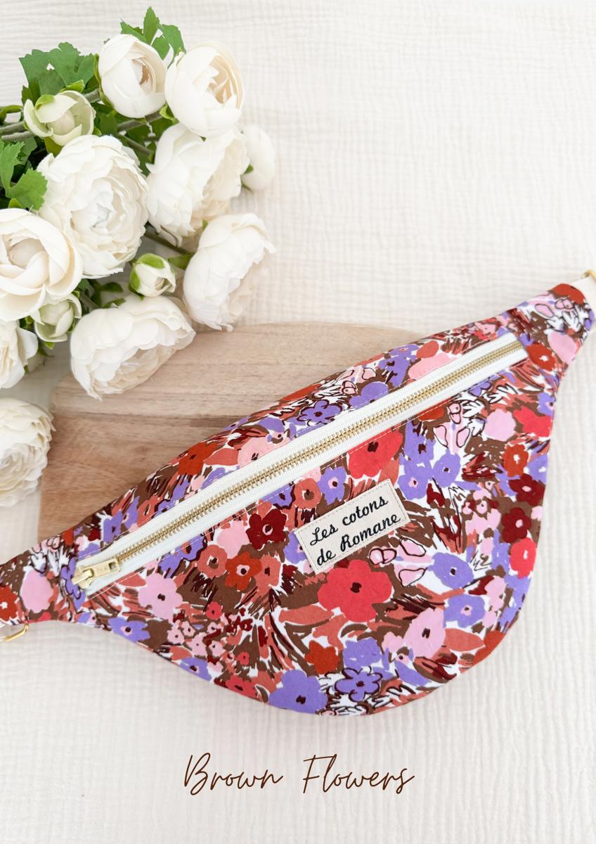 Sac banane - Les cotons de Romane - Brown flowers