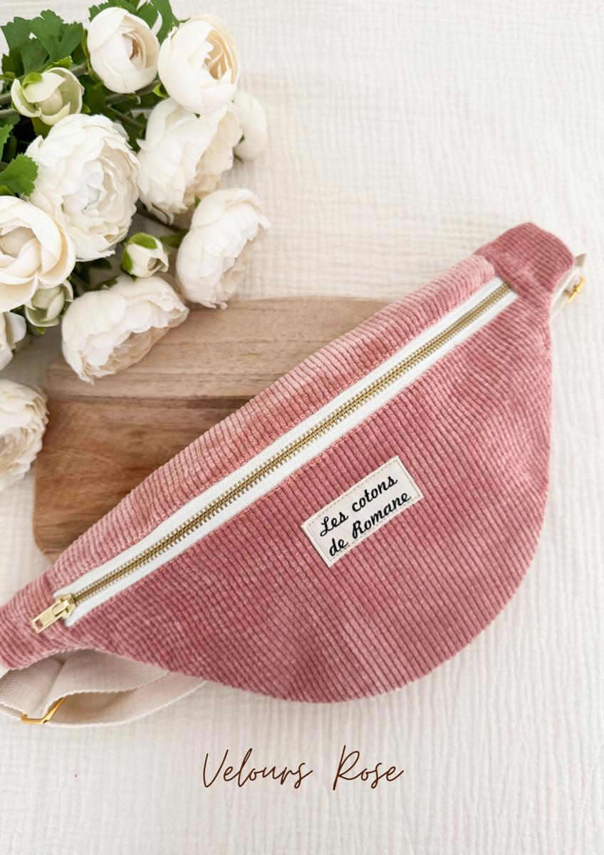 Sac banane - Les cotons de Romane - Velours rose