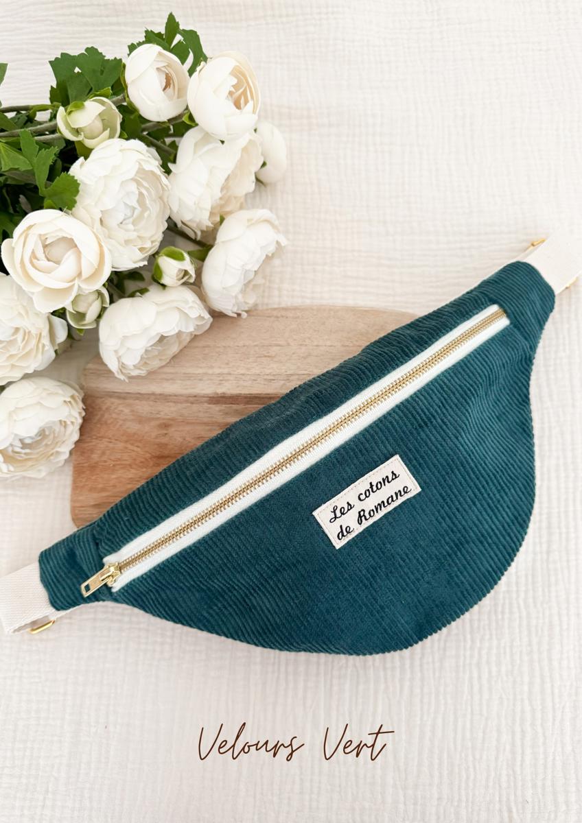Sac banane - Les cotons de Romane - Velours vert