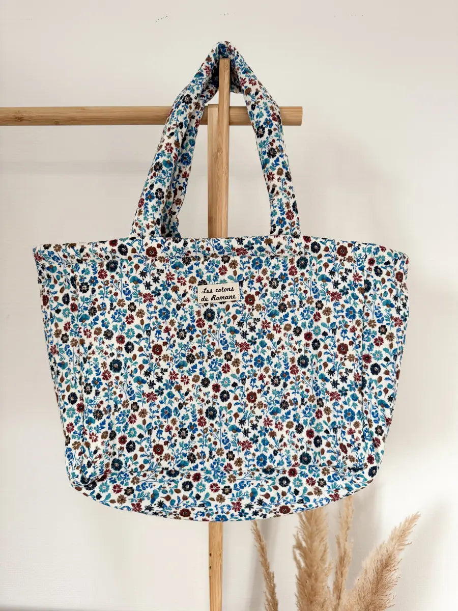 Sac cabas matelassé réversible - Les cotons de Romane - Bleuet
