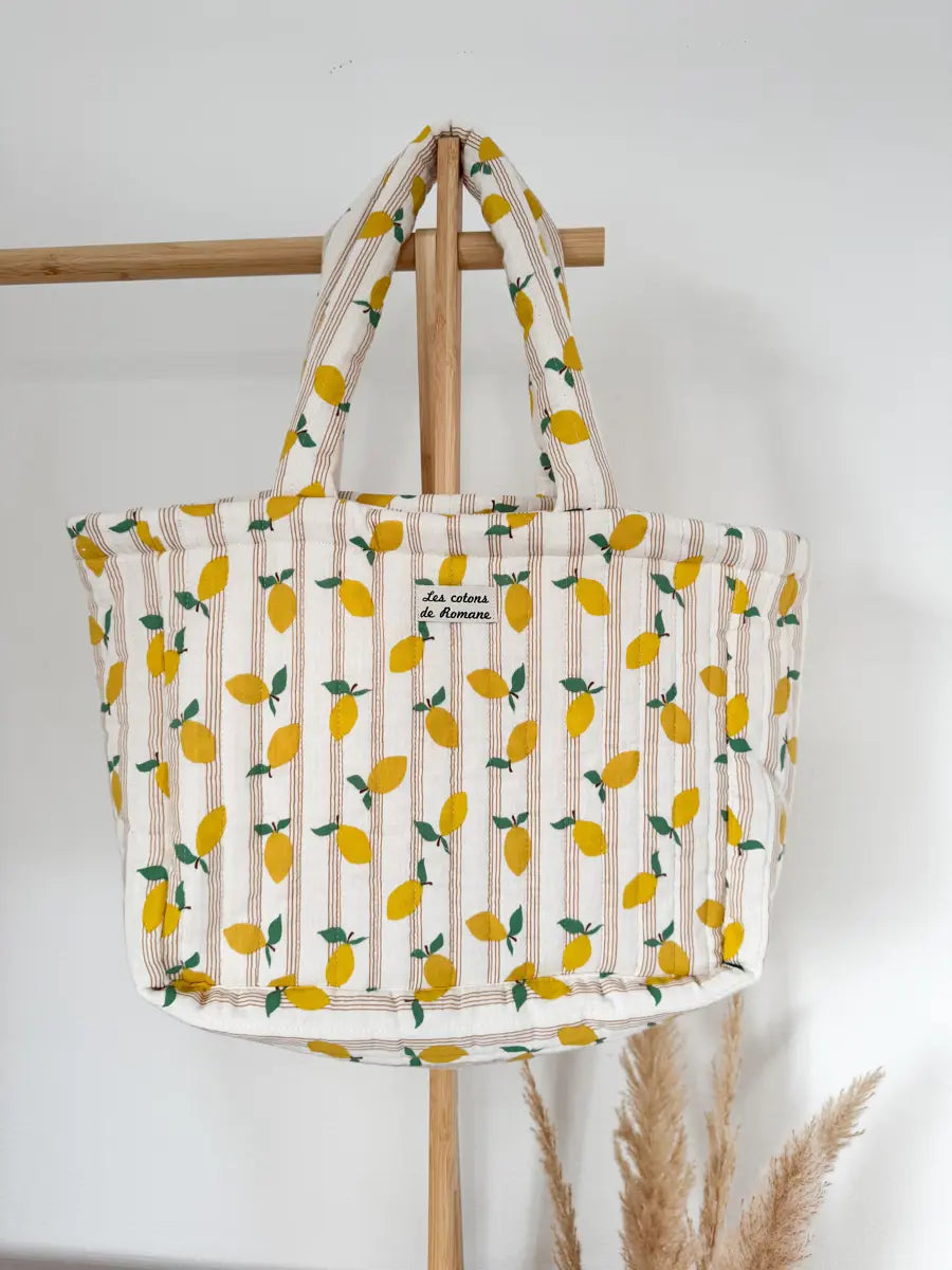 Sac cabas matelassé réversible - Les cotons de Romane - Citron