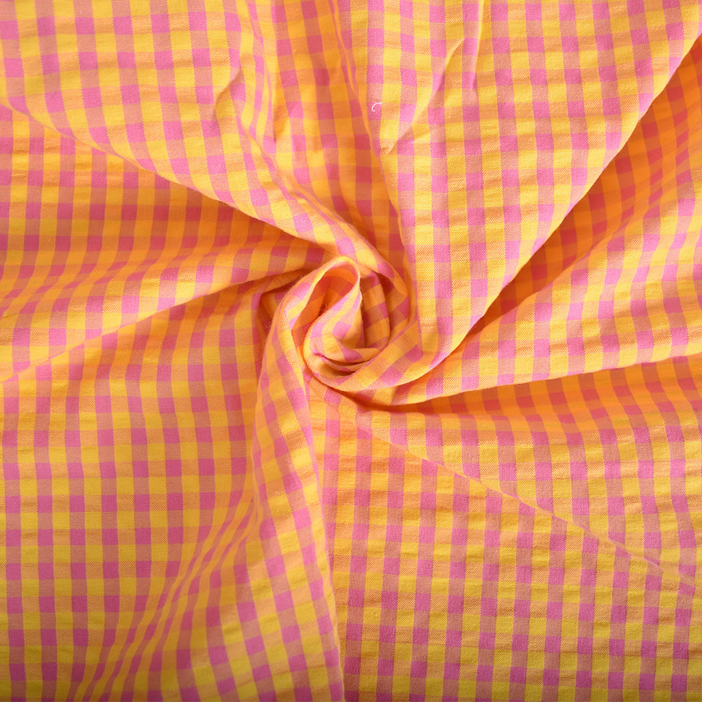 Seersucker vichy jaune et rose - 1