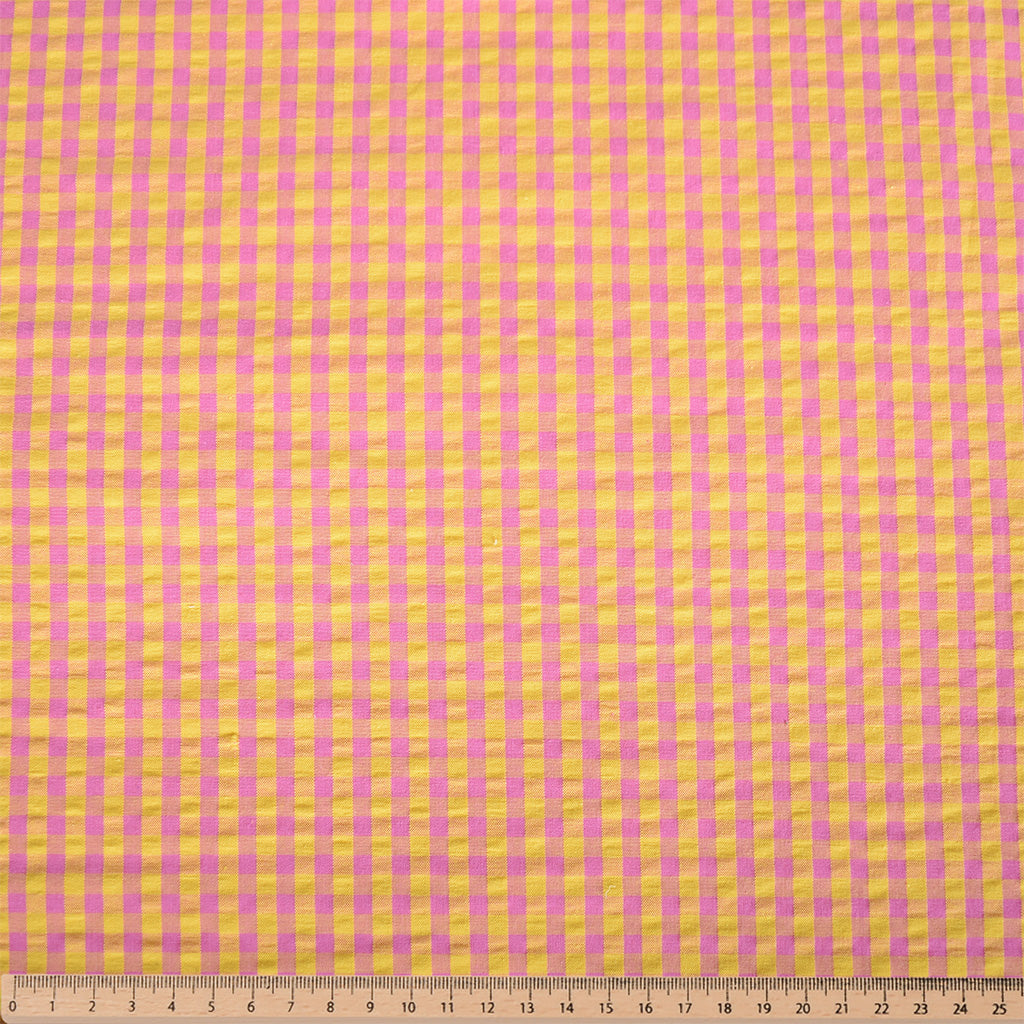 Seersucker vichy jaune et rose - 2