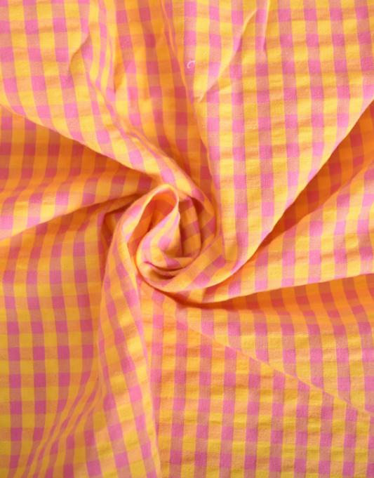Seersucker vichy jaune et rose - 1