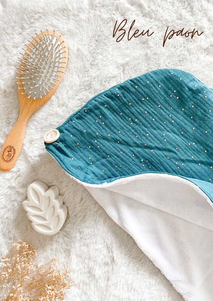 Serviette / turban pour cheveux - Bleu paon