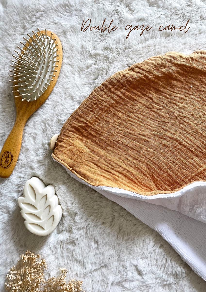 Serviette / turban pour cheveux - Double gaze camel