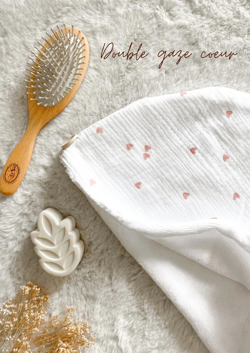 Serviette / turban pour cheveux - Double gaze cœur