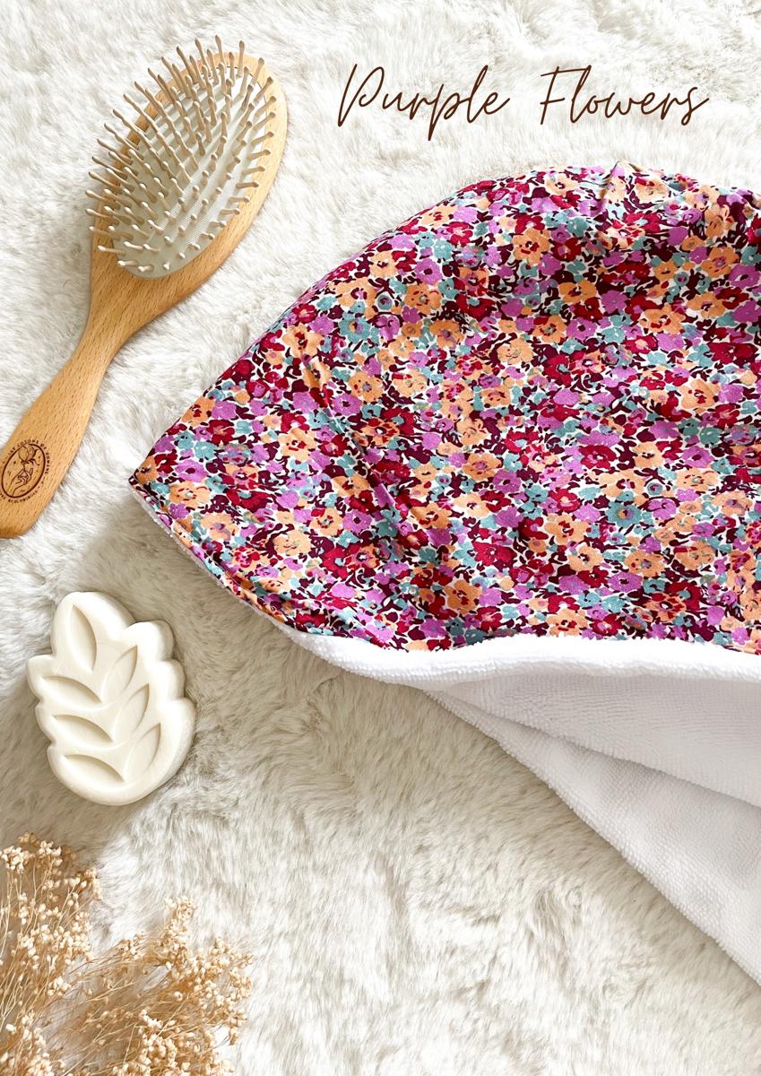 Serviette / turban pour cheveux - Purple flowers