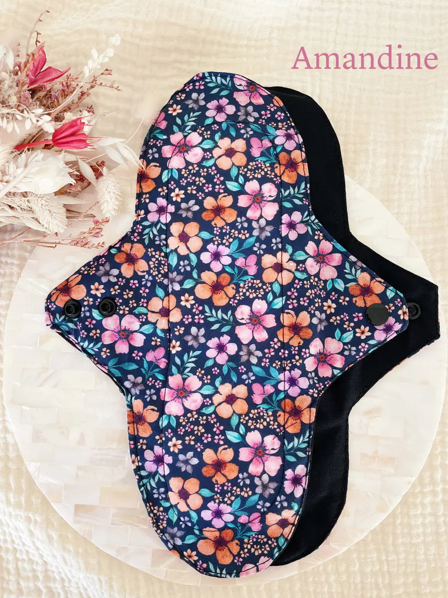 Serviette hygiénique lavable NUIT pour flux abondants - Amandine