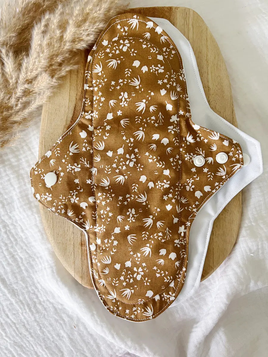 Serviette hygiénique lavable NUIT pour flux abondants - Yellow flowers