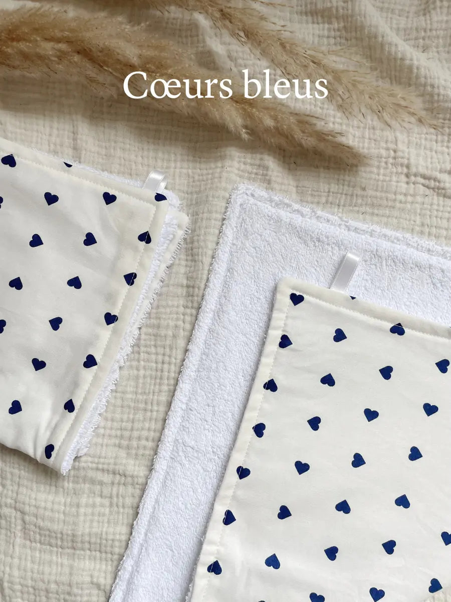 Essuie-mains de cuisine réutilisable - Cœurs bleus