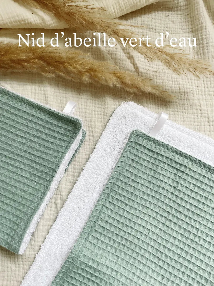 Essuie-mains de cuisine réutilisable - Nid d'abeille vert d'eau
