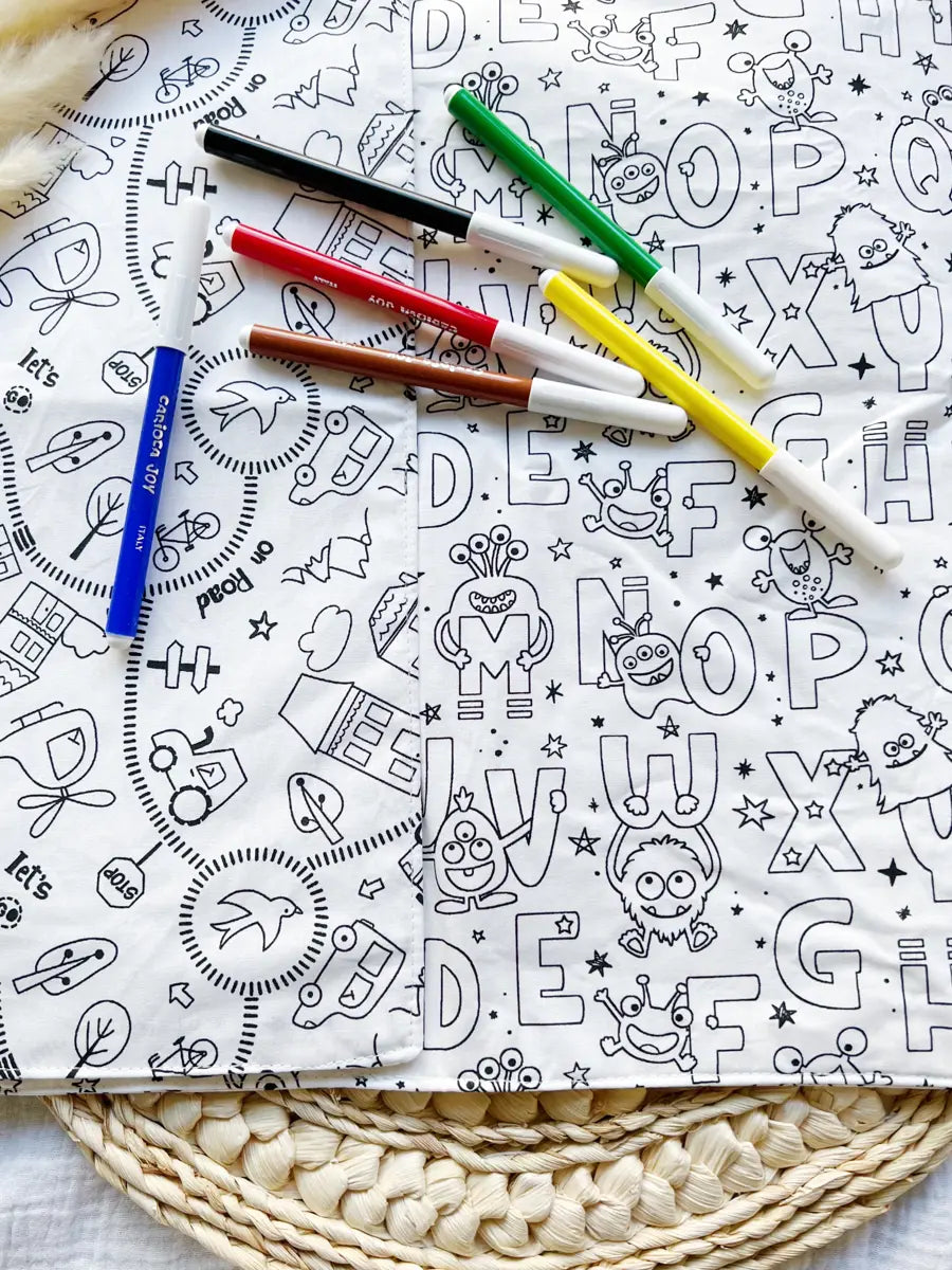 TAPIS de coloriage lavable (et ses feutres) - Alphabet et voitures