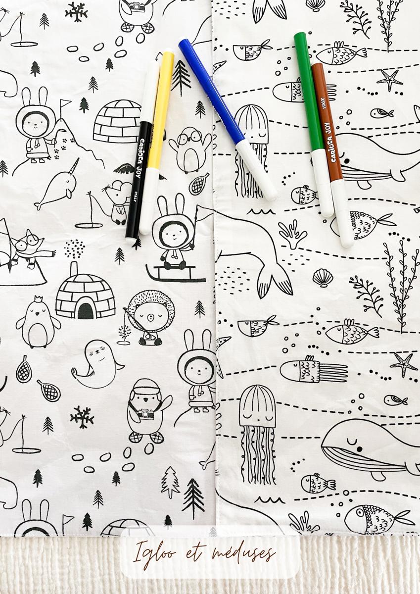 TAPIS de coloriage lavable (et ses feutres) - Igloo et méduses