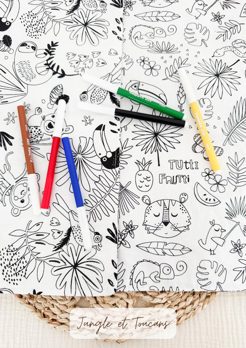 TAPIS de coloriage lavable (et ses feutres) - Jungle et toucans