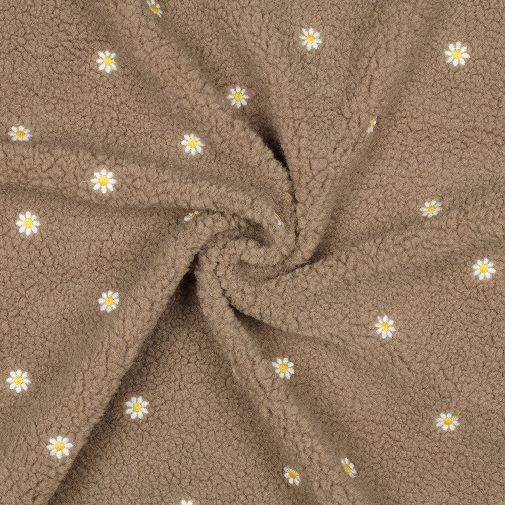 Teddy taupe broderie fleurs blanches - 1