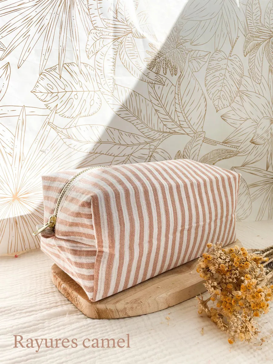 Trousse de toilette (intérieur imperméable) - Rayures camel