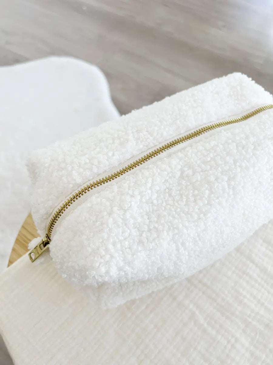 Trousse de toilette moumoute (intérieur imperméable) - Bouclette blanche
