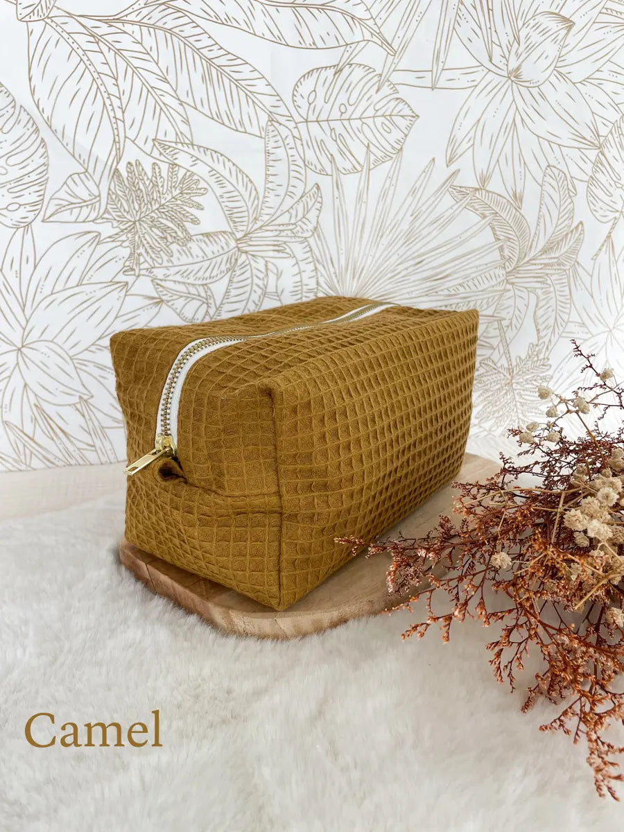 Trousse de toilette nid d'abeille (intérieur imperméable) - Nid d’abeille camel