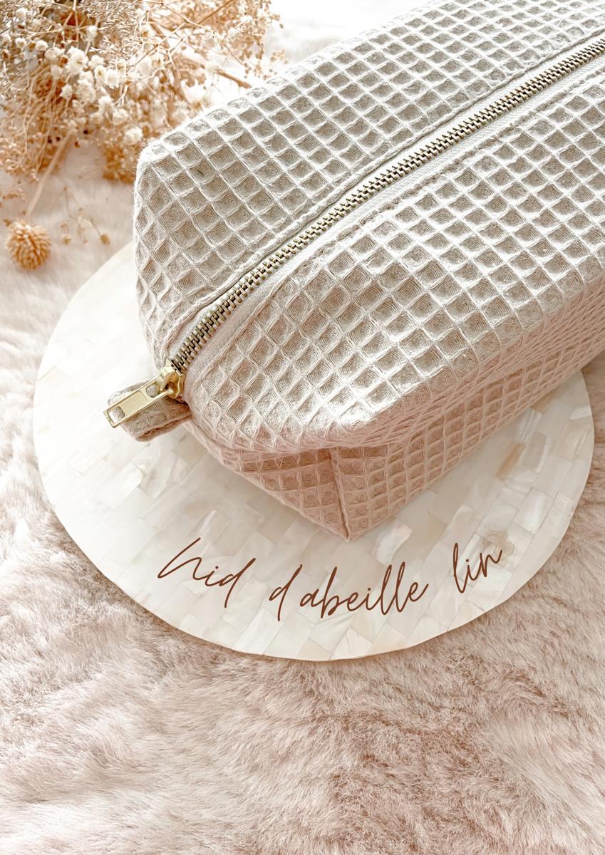 Trousse de toilette nid d'abeille (intérieur imperméable) - Nid d’abeille lin