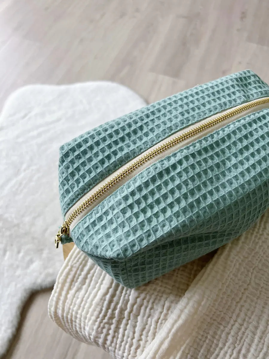 Trousse de toilette nid d'abeille (intérieur imperméable) - Nid d'abeille vert d'eau