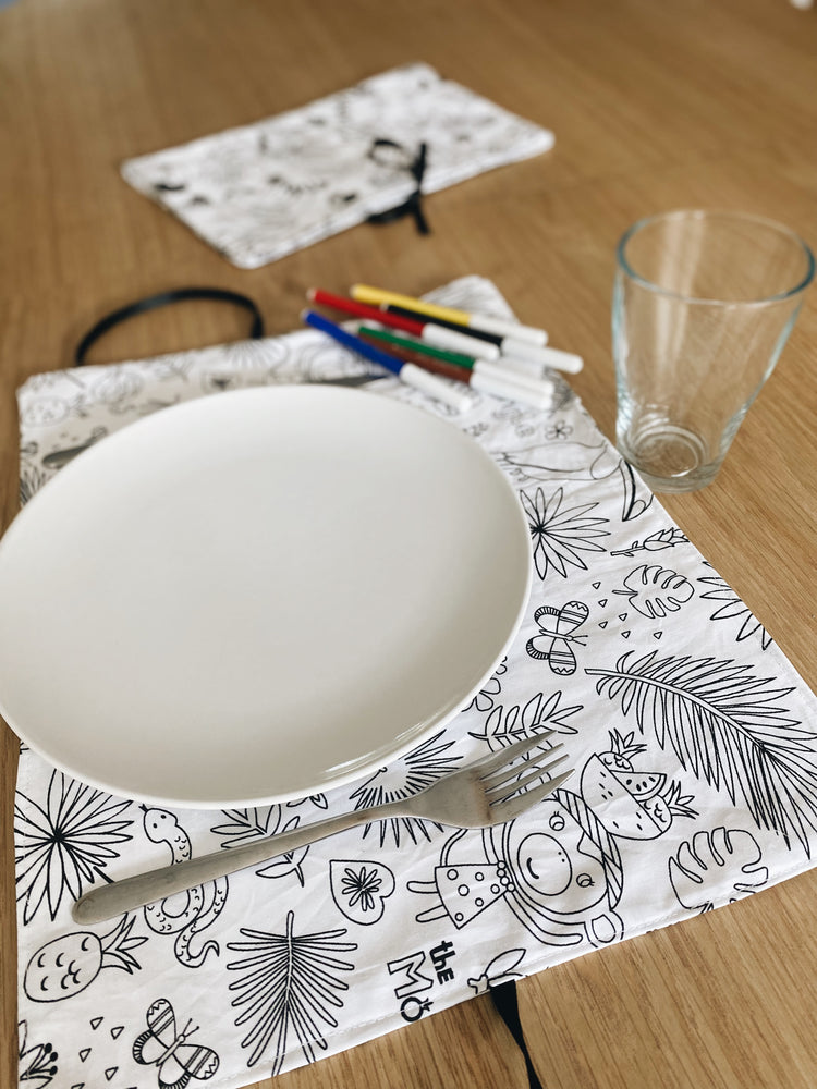 Set de table à colorier lavable (fourni avec ses feutres) - Les cotons de Romane : Produits d'hygiène réutilisables et lavables